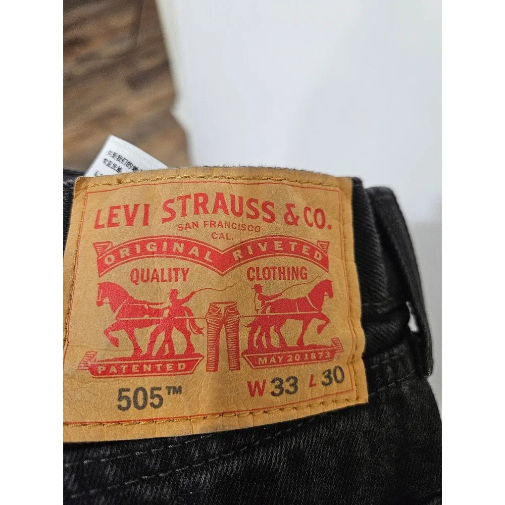 Levis 505 Regular Fit‎ Straight Leg Black Denim Jeans Mens W33 L30